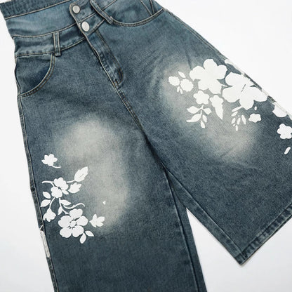 Faded Flower Graphic Jorts