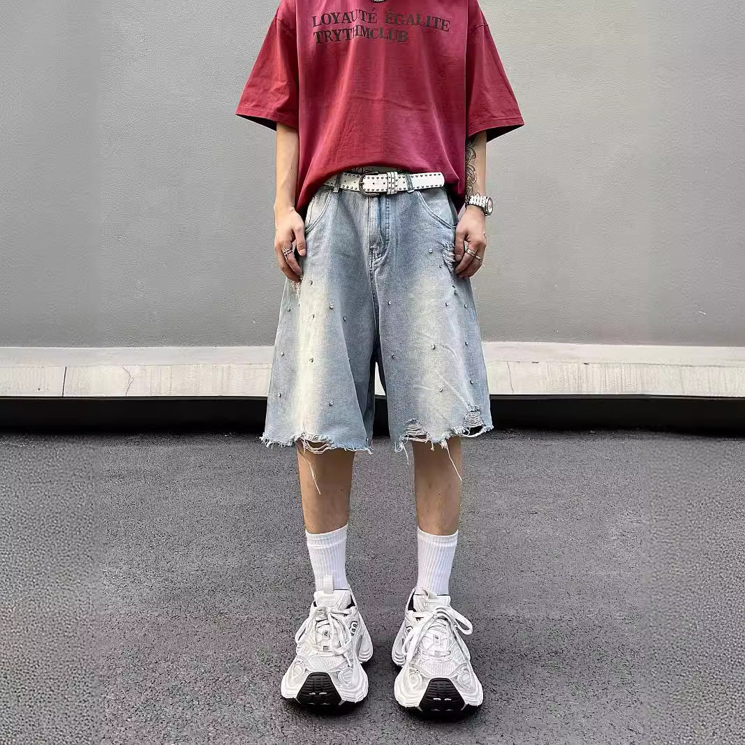 Ripped Loose Fit Denim Shorts