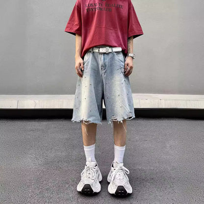 Ripped Loose Fit Denim Shorts