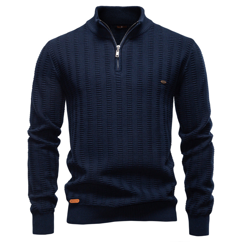 Striped Jacquard Zip Sweater