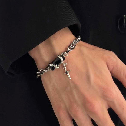 Onyx Cross Charm Bracelet