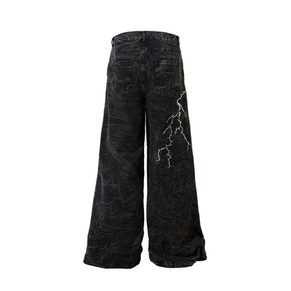 Chaos Print Wide-Leg Denim