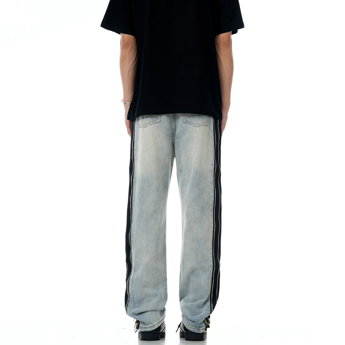 Straight Leg Zipper Panel Jeans
