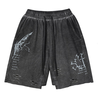 Retro Distressed Washed Denim Shorts