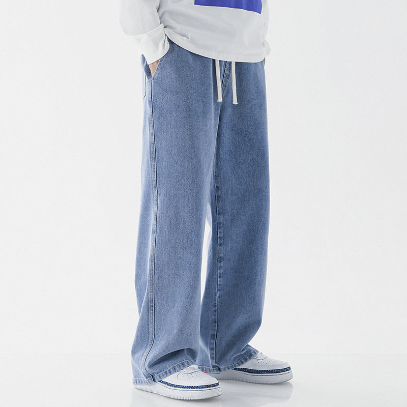 Mens casual loose straight jeans in modern streetwear style