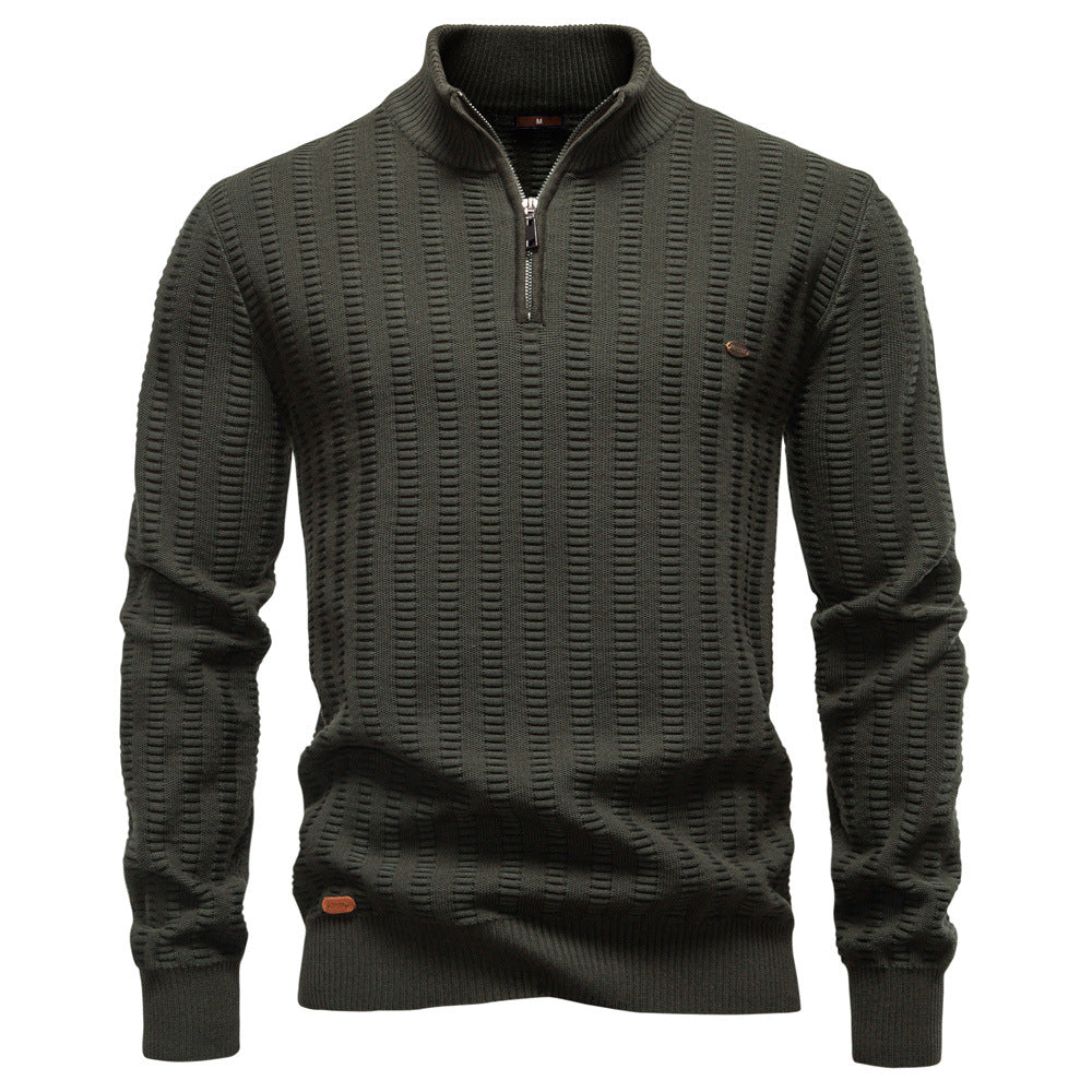 Striped Jacquard Zip Sweater