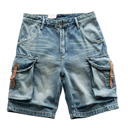 Blue Denim Shorts Men's American High Street front view