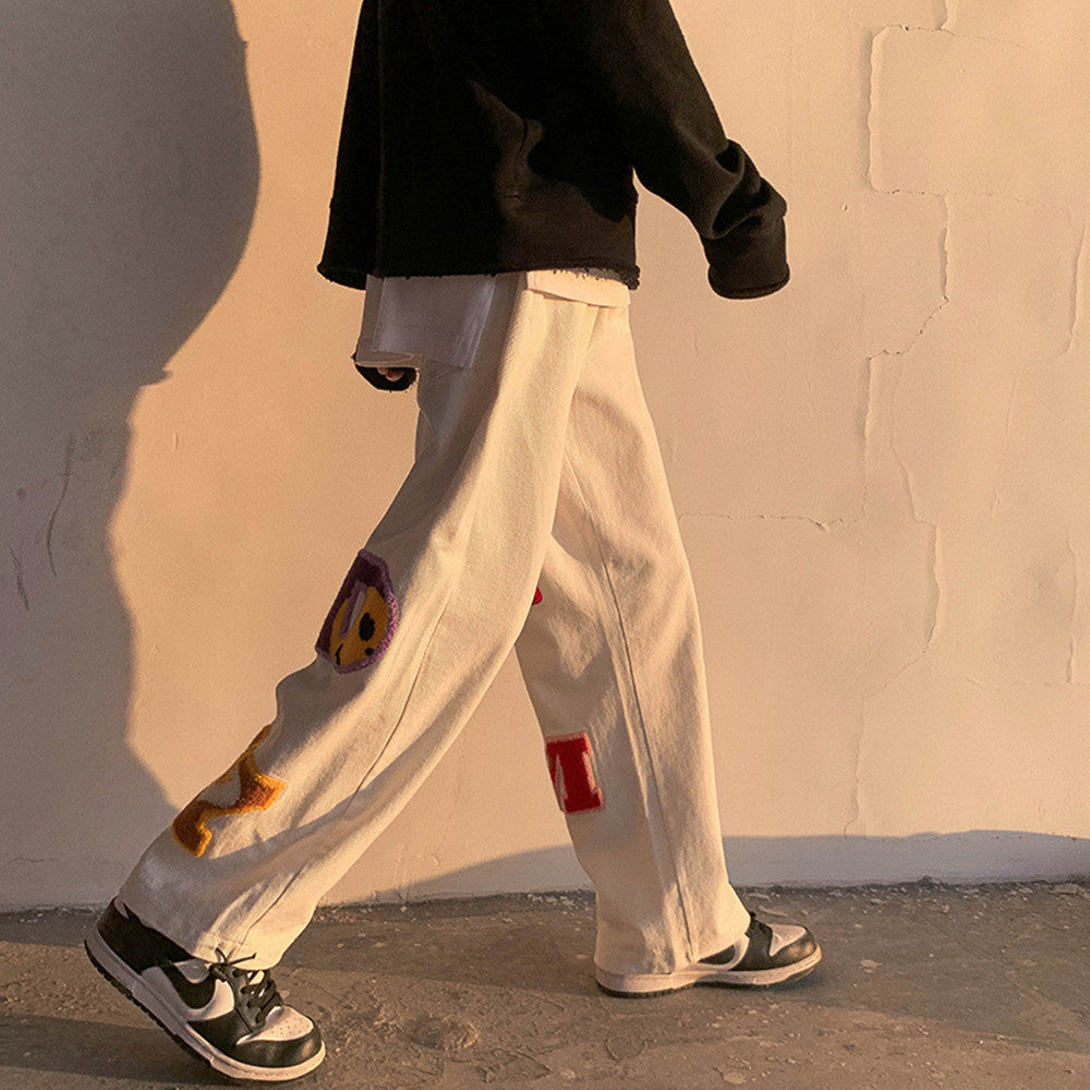 Letter Embroidered Patch Jeans