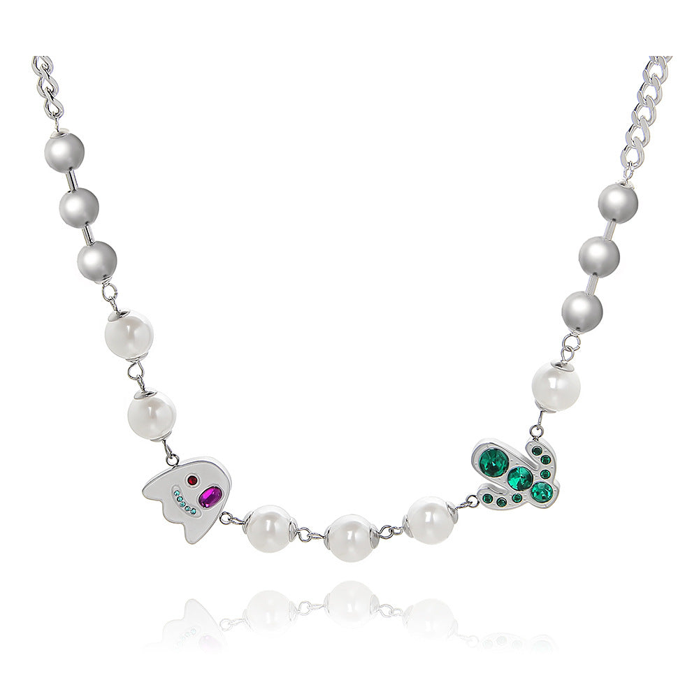 Pearl Crystal Titanium Steel Necklace