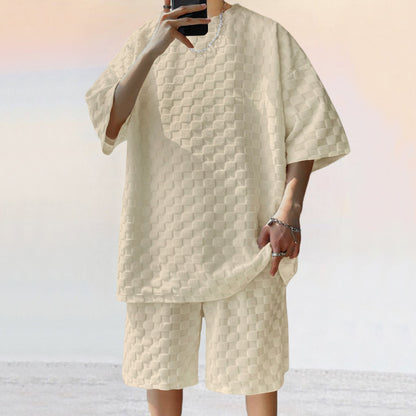 Jacquard Plaid Tee & Shorts Set