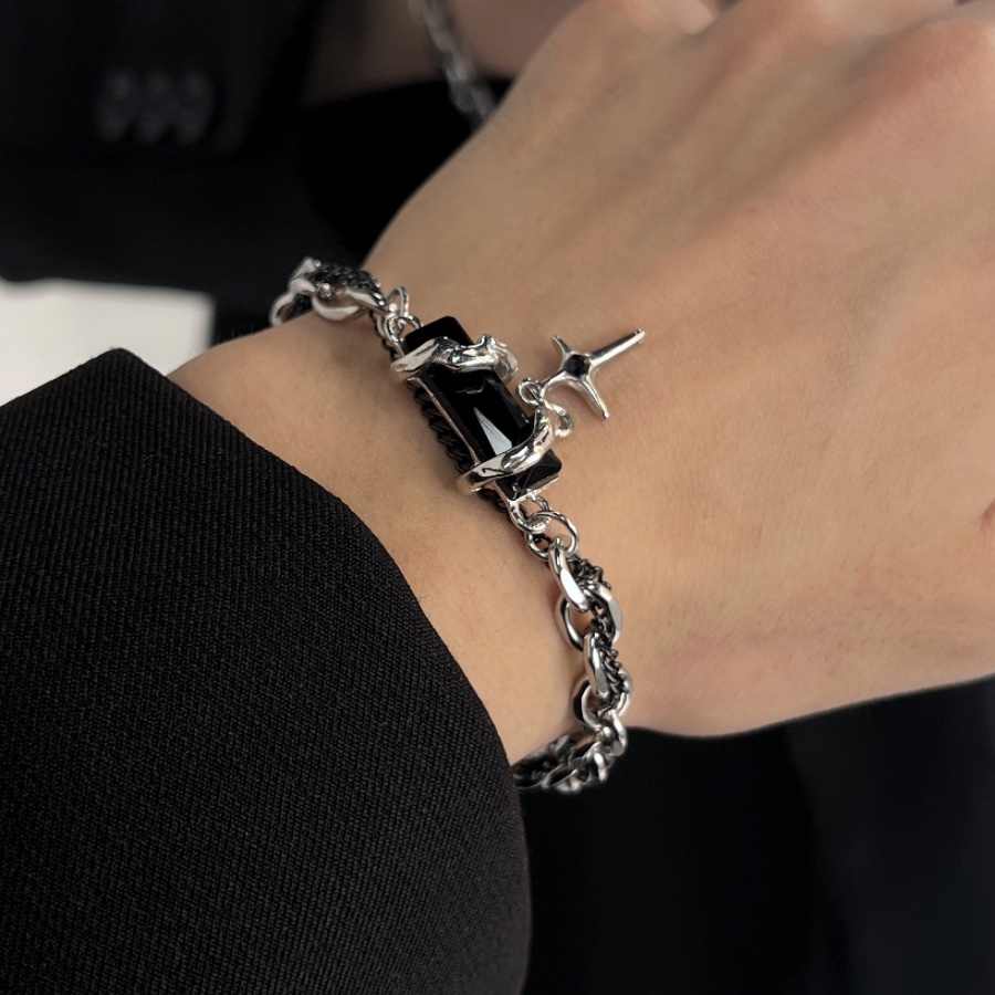 Onyx Cross Charm Bracelet