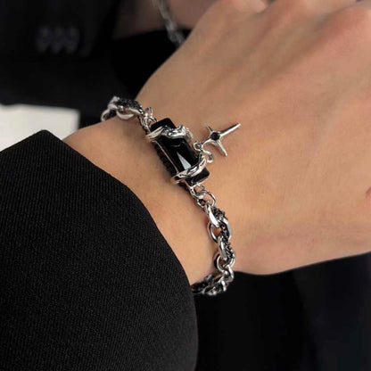 Onyx Cross Charm Bracelet