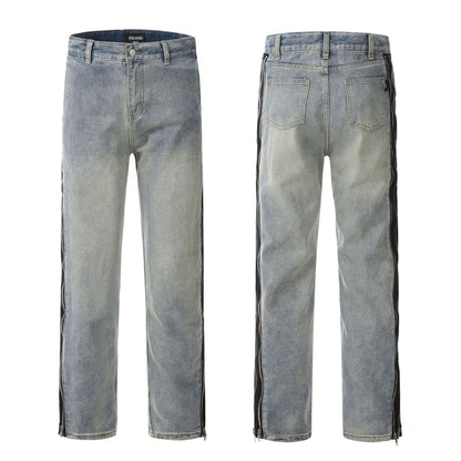 Straight Leg Zipper Panel Jeans