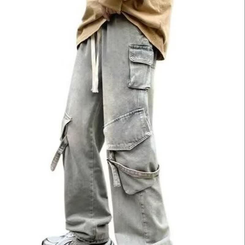 Multi-Pocket Washed Casual Pants
