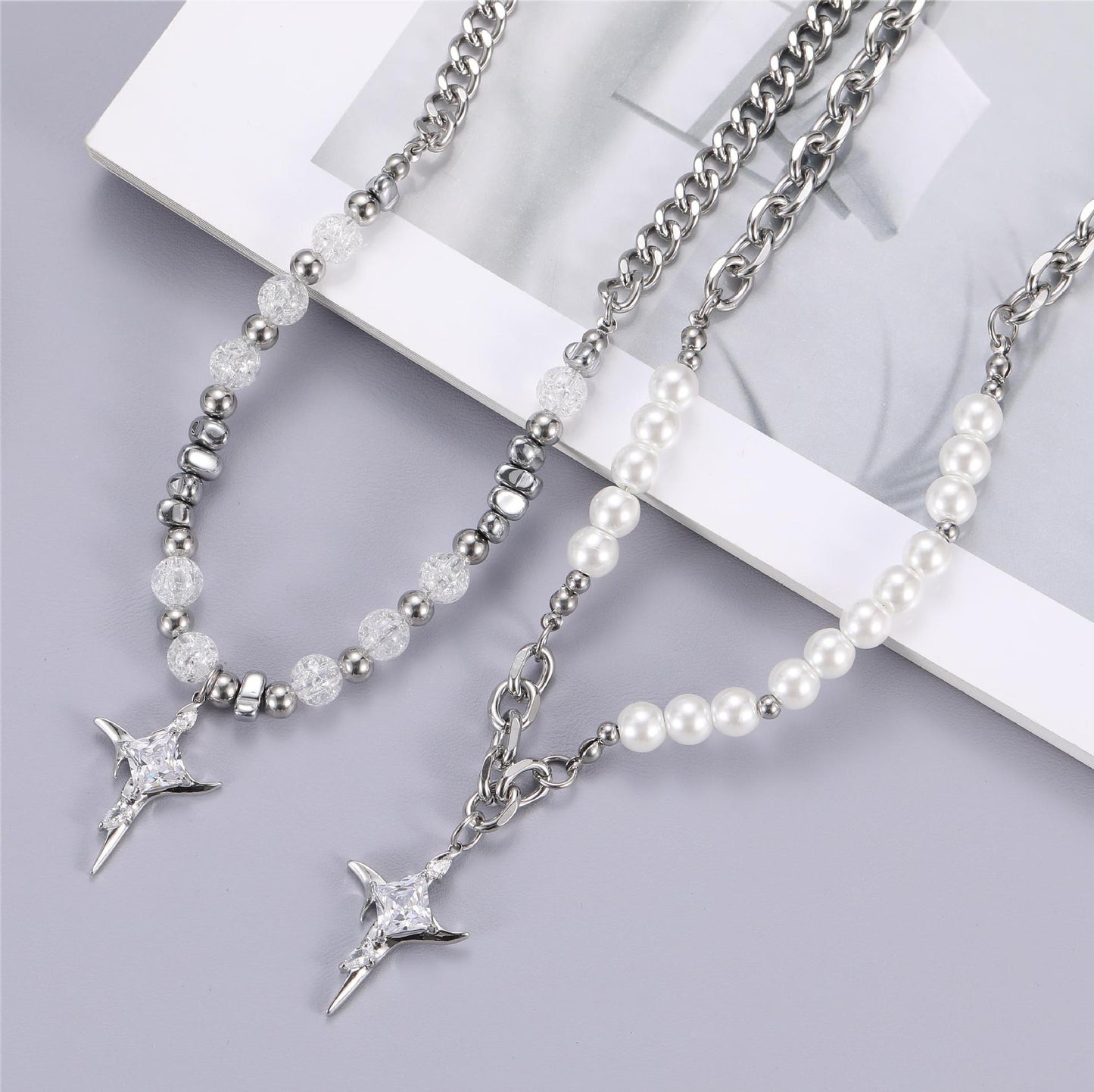 Novien Titanium Steel Pearl Cross Necklace