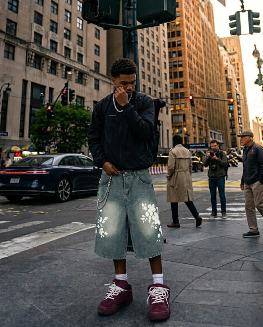Faded Flower Graphic Jorts