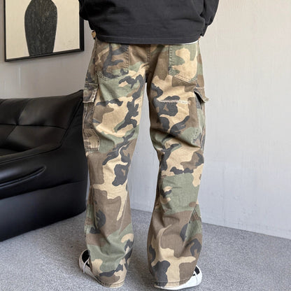 Patchwork Ripped Bootcut Camo Pants