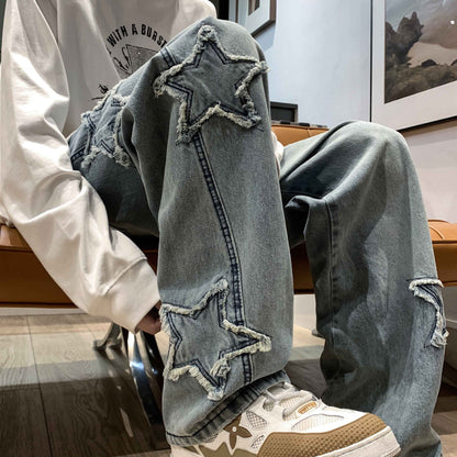 Embroided Star Straight Cut Jeans