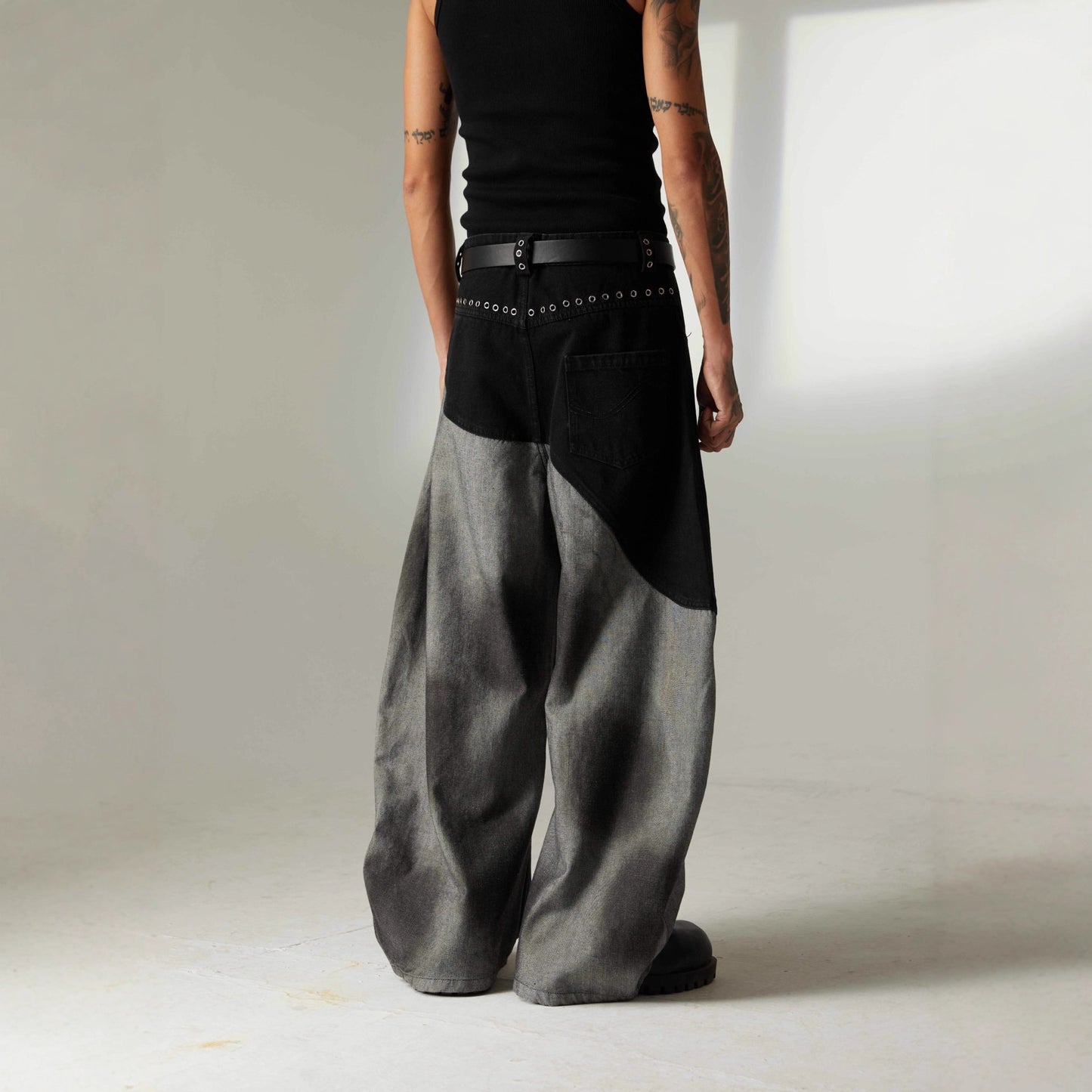 Washed Patchwork Denim Jeans