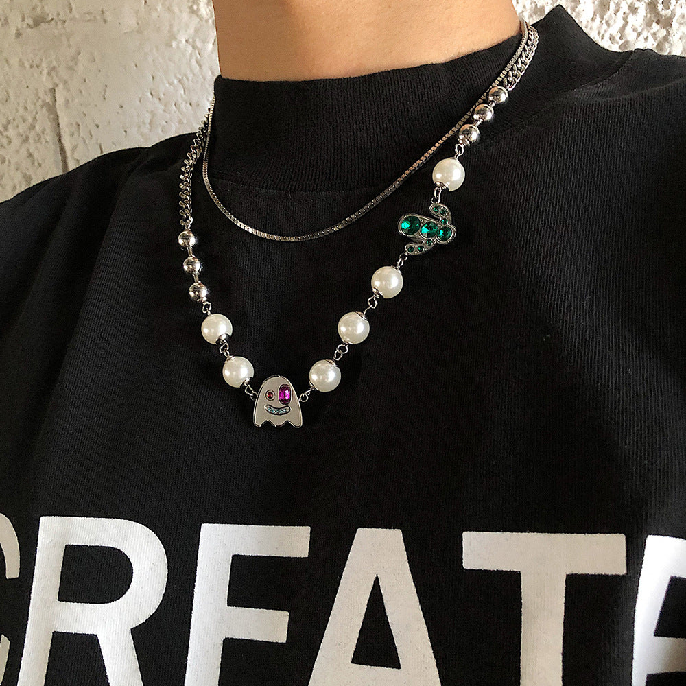 Pearl Crystal Titanium Steel Necklace