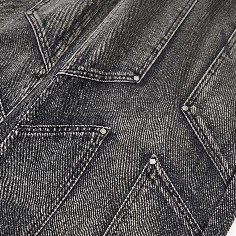 Washed Deconstructed Wide-Leg Denim