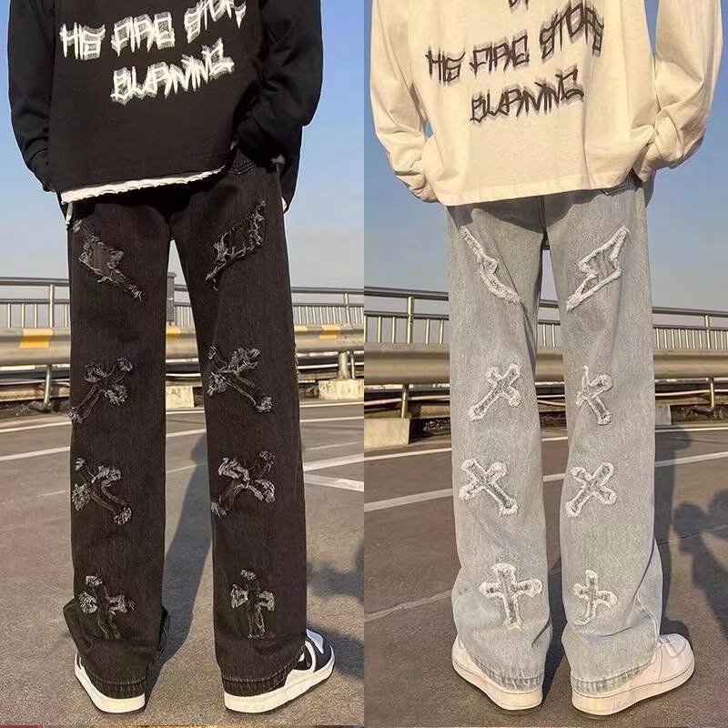Cross Patch Straight Leg Jeans