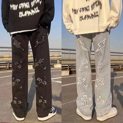 Cross Patch Straight Leg Jeans