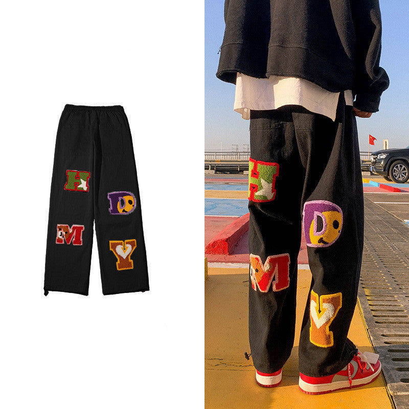 Letter Embroidered Patch Jeans