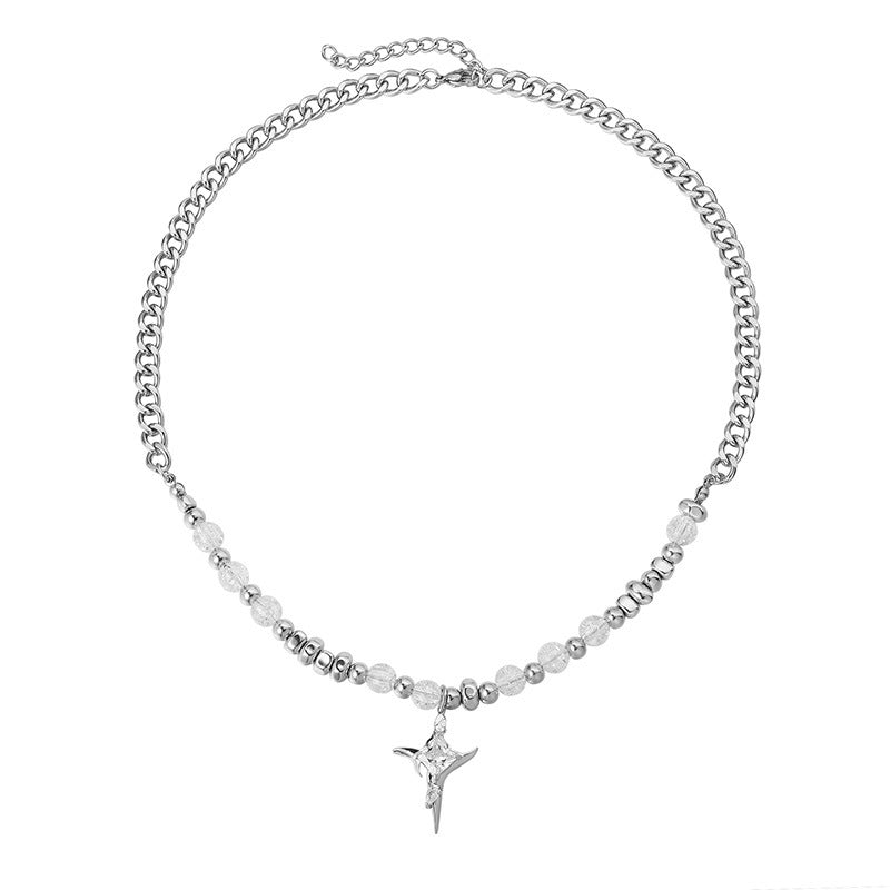Novien Titanium Steel Pearl Cross Necklace