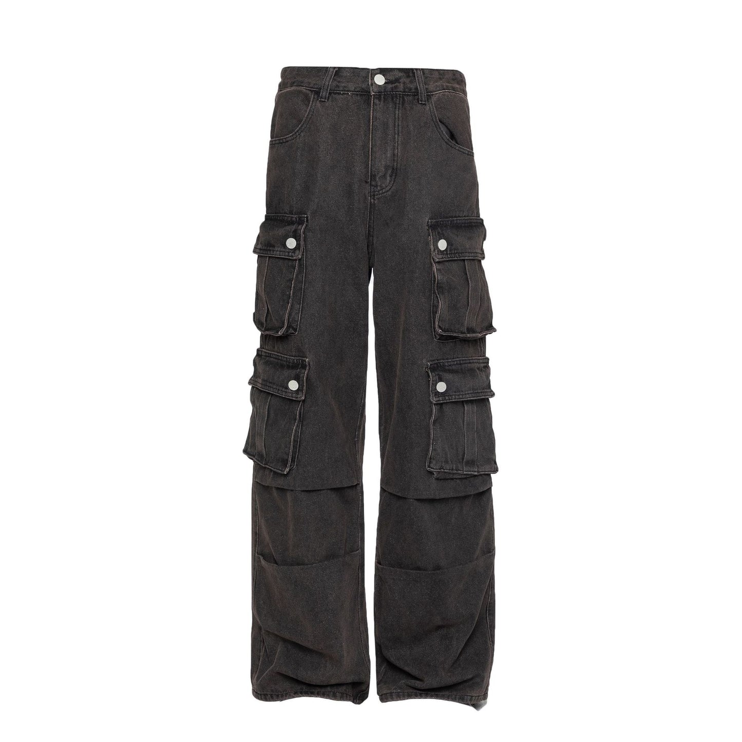 Retro Washed Wide Leg Cargo Jeans