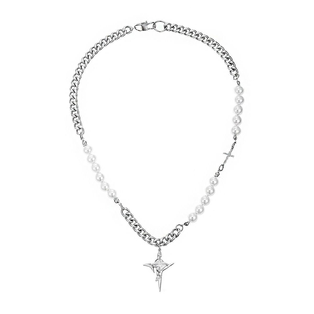 Novien Titanium Steel Pearl Cross Necklace
