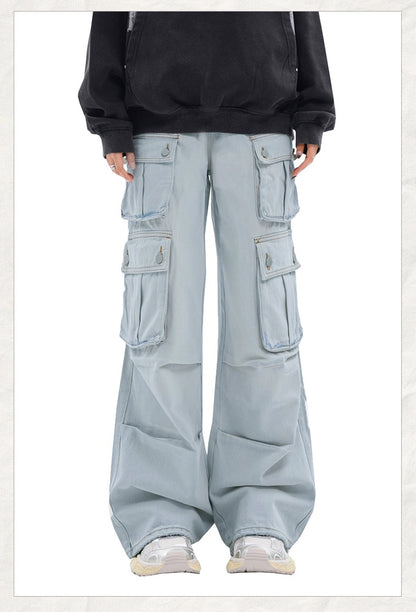 Retro Washed Wide Leg Cargo Jeans