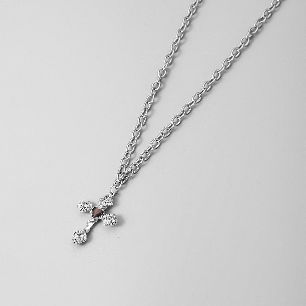 Heart Rose Cross Necklace