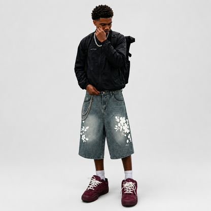 Faded Flower Graphic Jorts
