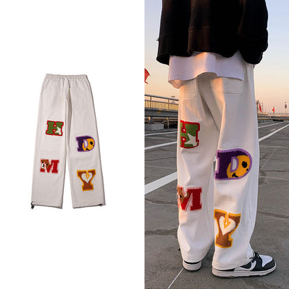 Letter Embroidered Patch Jeans