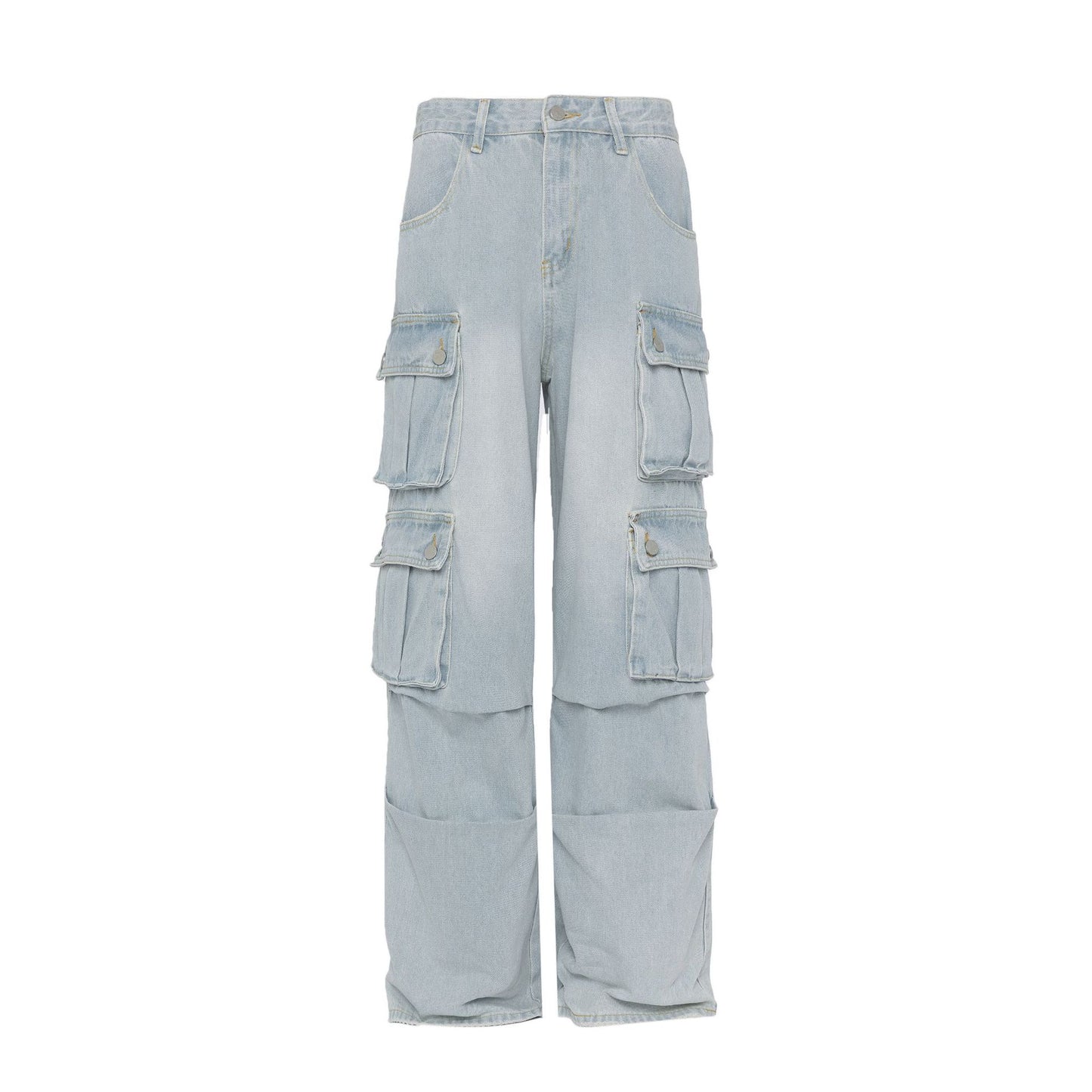 Retro Washed Wide Leg Cargo Jeans