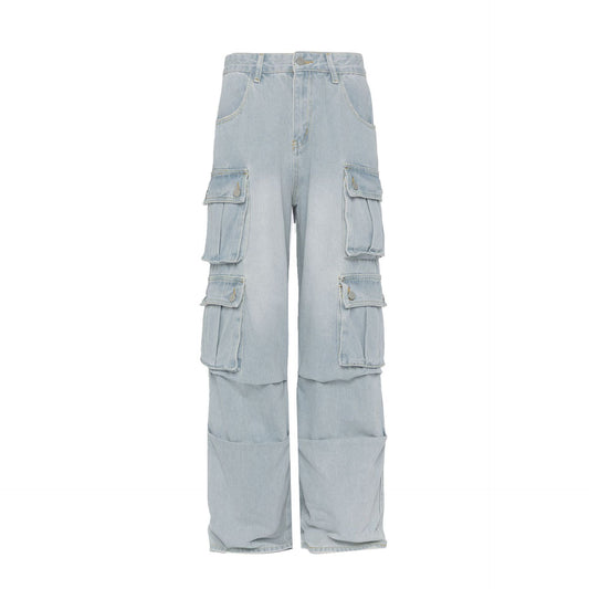Retro Washed Wide Leg Cargo Jeans