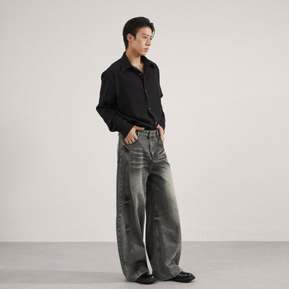 Washed Wide Leg Straight Jeans