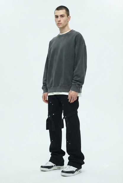 Strap Detail Straight-Leg Jeans