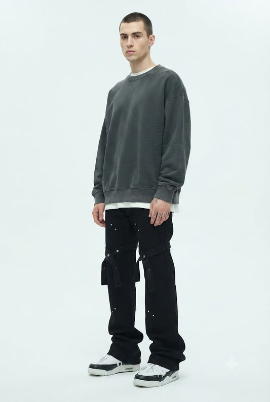 Strap Detail Straight-Leg Jeans