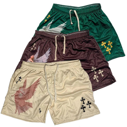 Vintage Graphic Mesh Athletic Shorts