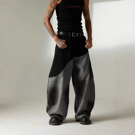 Washed Patchwork Denim Jeans