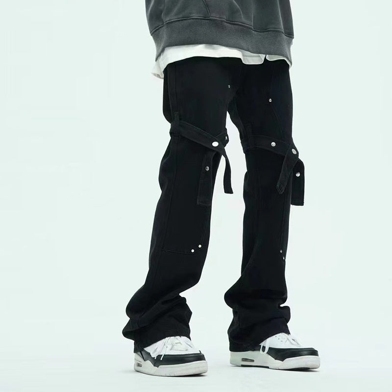 Strap Detail Straight-Leg Jeans