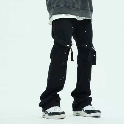 Strap Detail Straight-Leg Jeans