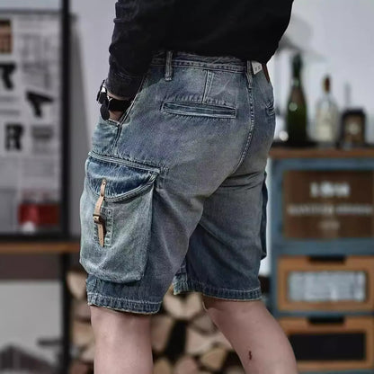 Blue Denim Shorts Men's American High Street front view