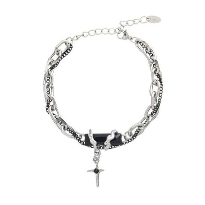 Onyx Cross Charm Bracelet