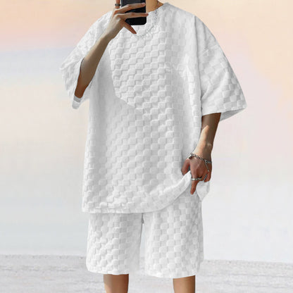 Jacquard Plaid Tee & Shorts Set