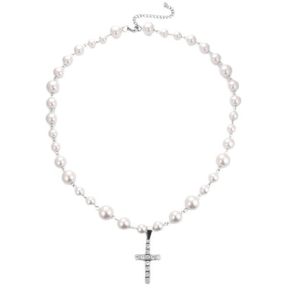 Diamond Cross Pearl Pendant