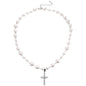 Diamond Cross Pearl Pendant