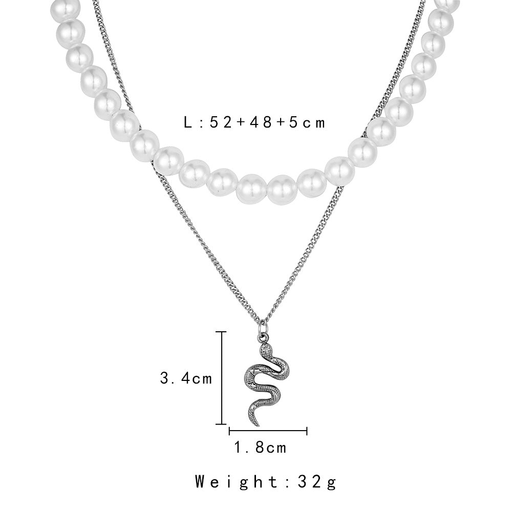 Double Layer Pearl Snake Necklace